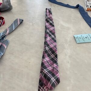 Men's Pink Plaid Slim Tie with Black & White Accents